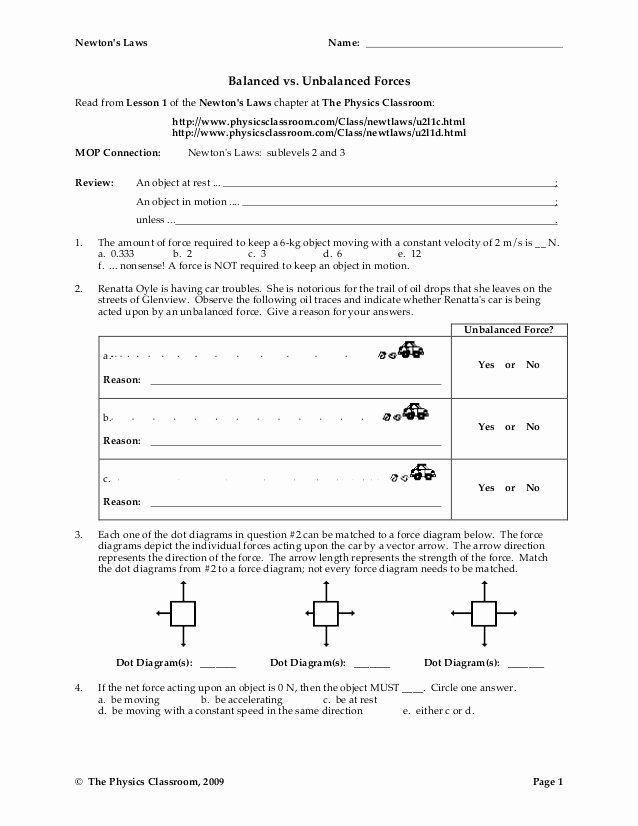 Forces Worksheet 1 Answer Key Beautiful force