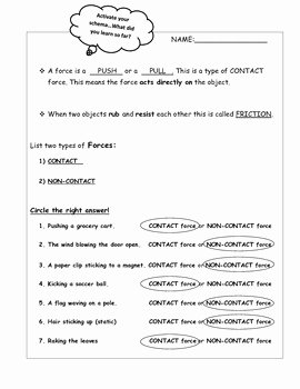 Forces Worksheet 1 Answer Key Lovely Contact and Non Contact forces Sheet Answer Key by Stacey