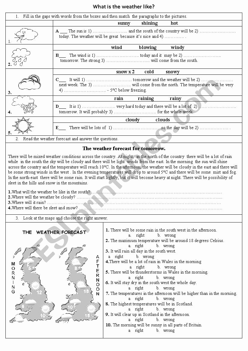 Forecasting Weather Map Worksheet 1 Best Of the Weather forecast Esl Worksheet by Jonata