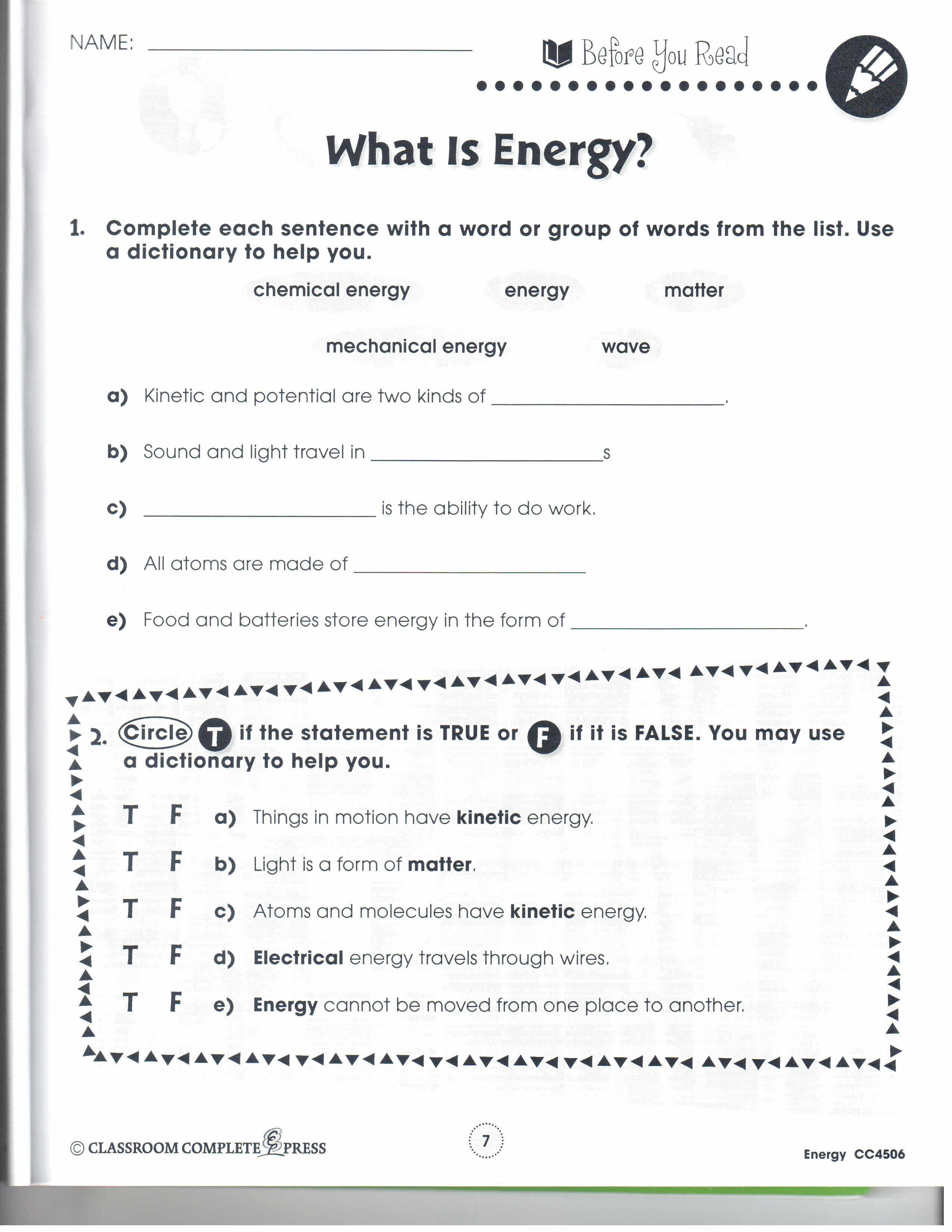 Forms Of Energy Worksheet Answers Awesome Physical Science January 2013