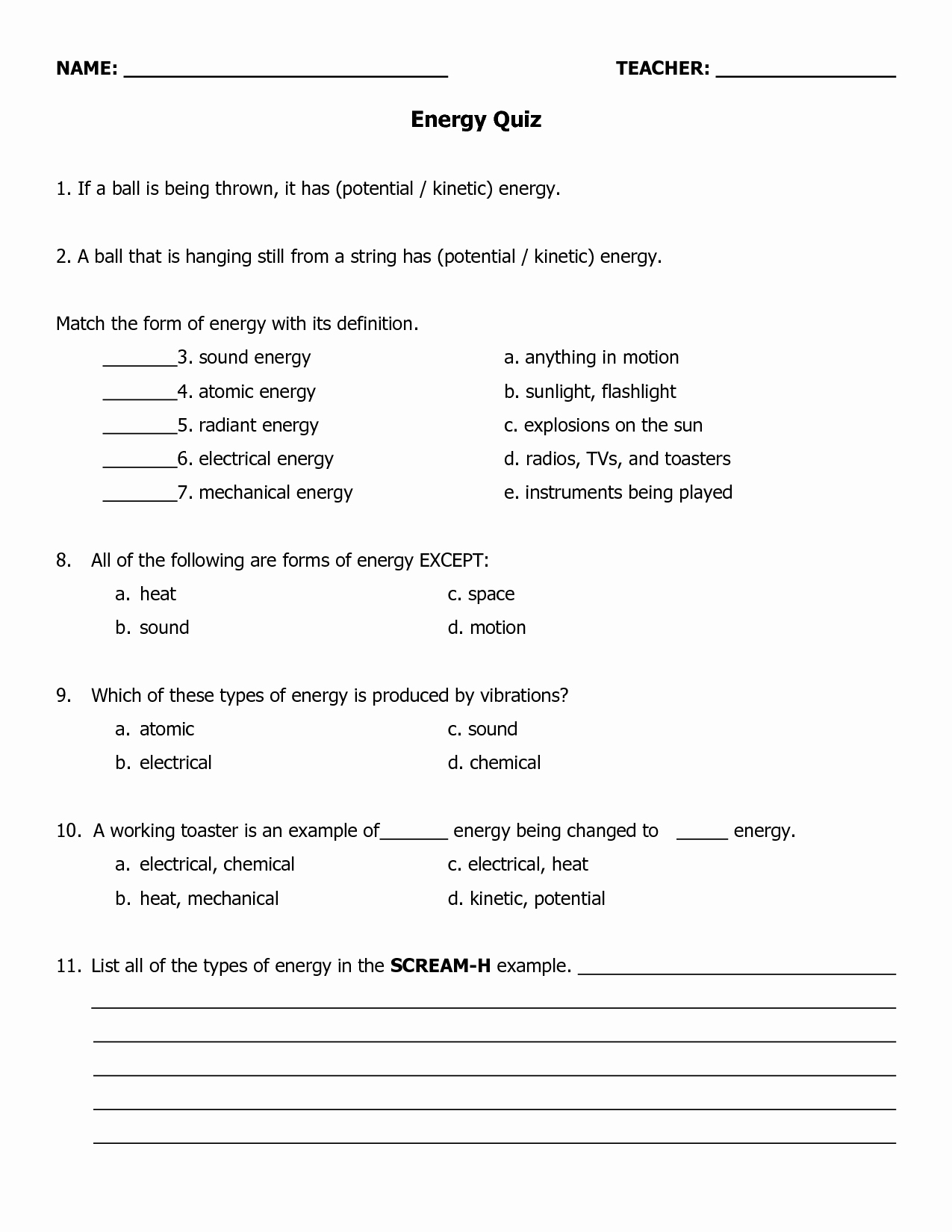 Forms Of Energy Worksheet Answers Beautiful 14 Best Of Different Types Energy Worksheets