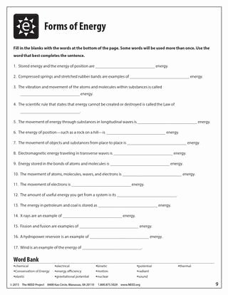Forms Of Energy Worksheet Best Of the Need Project forms Energy Worksheet the Need