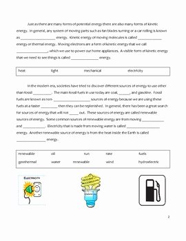 Forms Of Energy Worksheet Fresh Free Middle School Science Cloze Worksheet forms Of