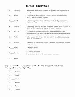 Forms Of Energy Worksheet Lovely Introduction to Energy Worksheet