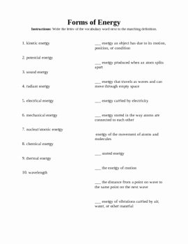 Forms Of Energy Worksheet New forms Of Energy Vocabulary by Melissa Stout
