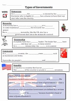 Forms Of Government Worksheet Lovely Types Of Government Powerpoint and Worksheet by