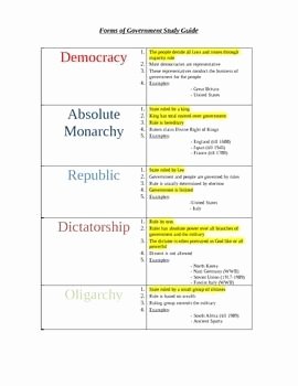 Forms Of Government Worksheet Luxury forms Of Government Study Guide