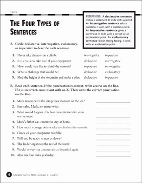 Four Types Of Sentences Worksheet Elegant the Four Types Of Sentences Grades 5 6