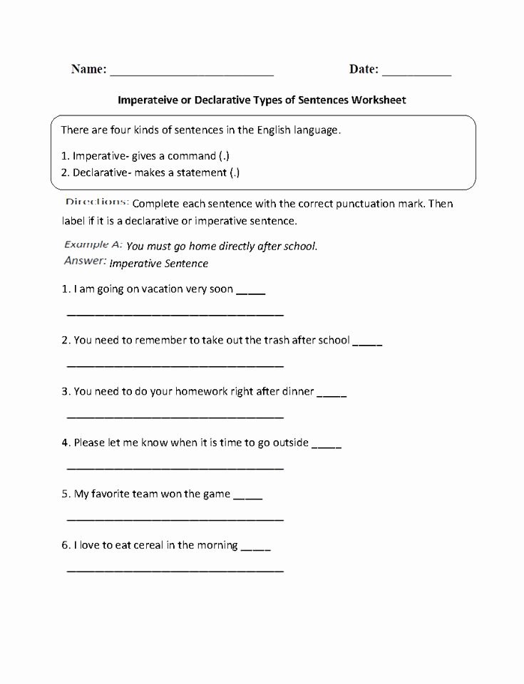 50 Four Types Of Sentences Worksheet