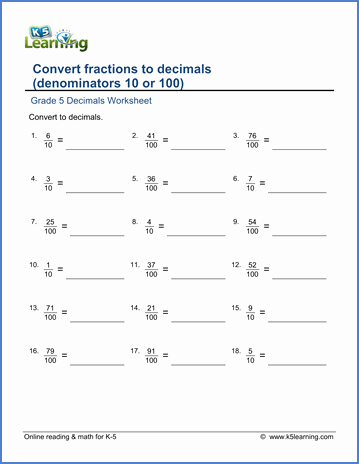 Fraction Decimal Percent Worksheet Pdf Elegant Grade 5 Math Worksheets Convert Fractions to Decimals