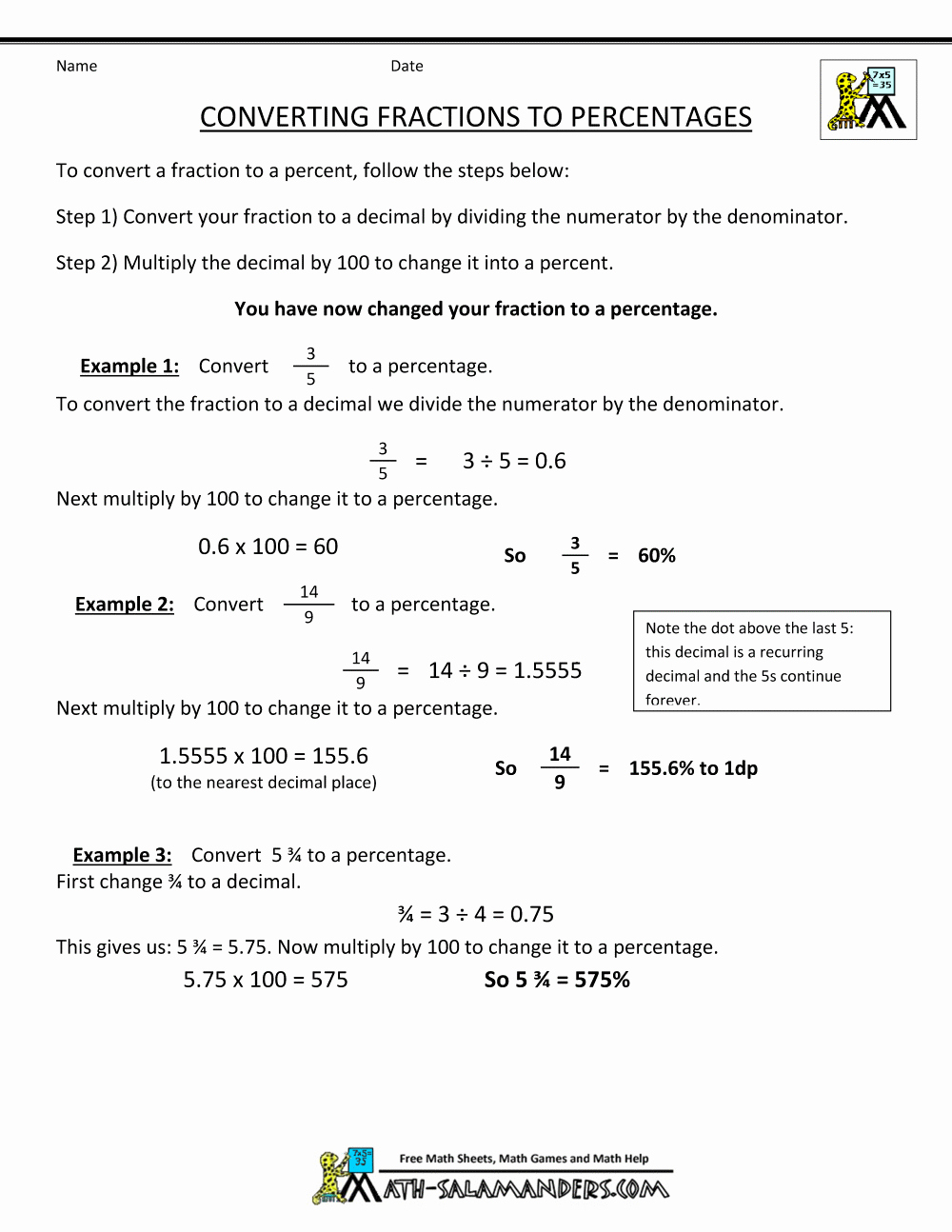 Fraction Decimal Percent Worksheet Pdf Fresh Converting Fractions to Percentages