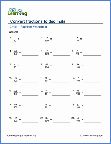 Fraction Decimal Percent Worksheet Pdf Lovely Grade 4 Math Worksheets Convert Fractions to Decimals