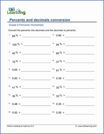 Fraction Decimal Percent Worksheet Pdf Unique Grade 6 Math Worksheet Percents and Decimals Conversion