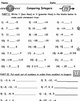 Fractions Greater Than 1 Worksheet Awesome Paring Integers Greater Than Less Than Plus by David