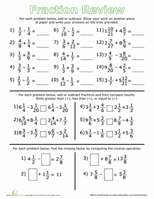 Fractions Greater Than 1 Worksheet Fresh Fraction Review Addition Subtraction and Inequalities