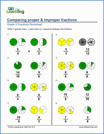 Fractions Greater Than 1 Worksheet Inspirational Grade 3 Math Worksheets Paring Proper and Improper