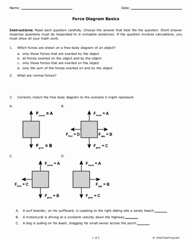 Free Body Diagram Worksheet Answers Lovely Printables Of force Diagram Worksheet Inspiracao Kids