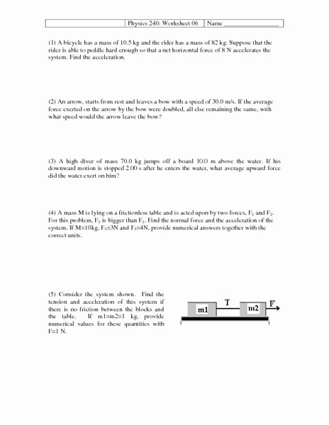 Free Body Diagram Worksheet Answers Luxury Physics 240 Worksheet 06 Acceleration and Free Body