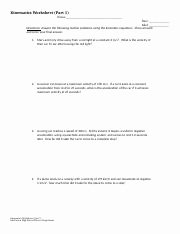 Free Fall Problems Worksheet Awesome Kinematic Equation Worksheet Part 1cx Kinematics
