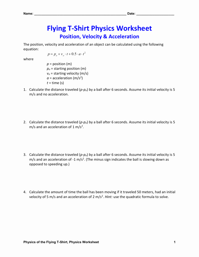 Free Fall Problems Worksheet Physics Answer Key