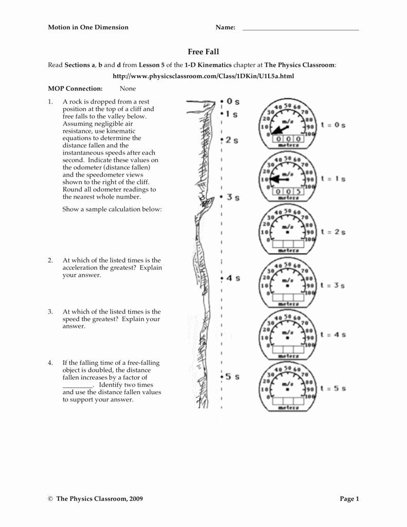 Free Fall Problems Worksheet Best Of Free Fall the Physics Classroom