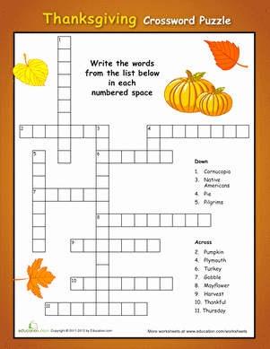 Free Fall Worksheet Answers Luxury Simple Thanksgiving Crossword Puzzle