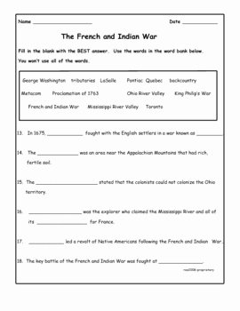French and Indian War Worksheet Inspirational French and Indian War assessment by Ruth S