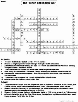 French and Indian War Worksheet Inspirational the French and Indian War Worksheet Crossword Puzzle