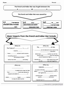 French and Indian War Worksheet Lovely French and Indian War Analyze Scenarios for Causes