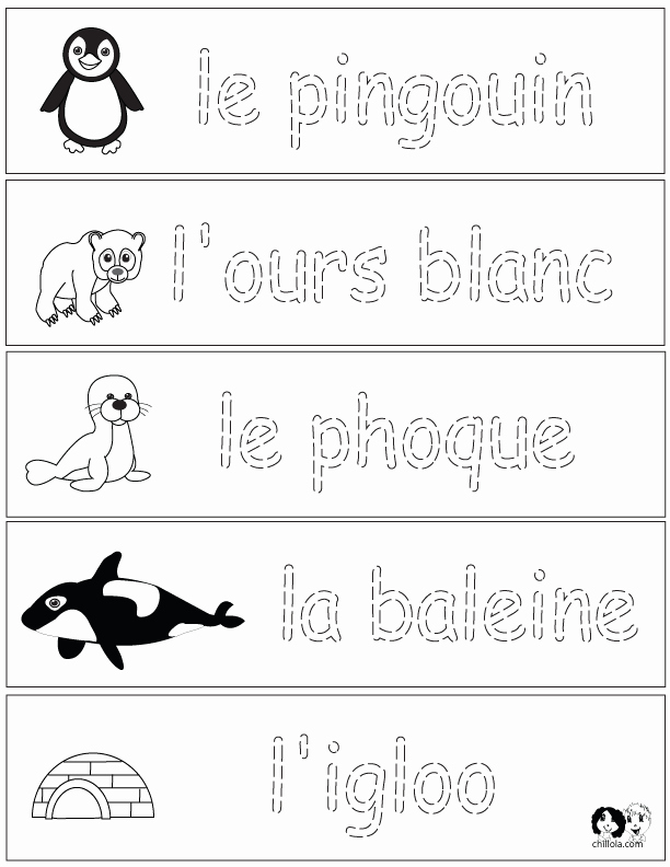 French Worksheet for Kids Beautiful French Winter Animals Worksheets English for Children