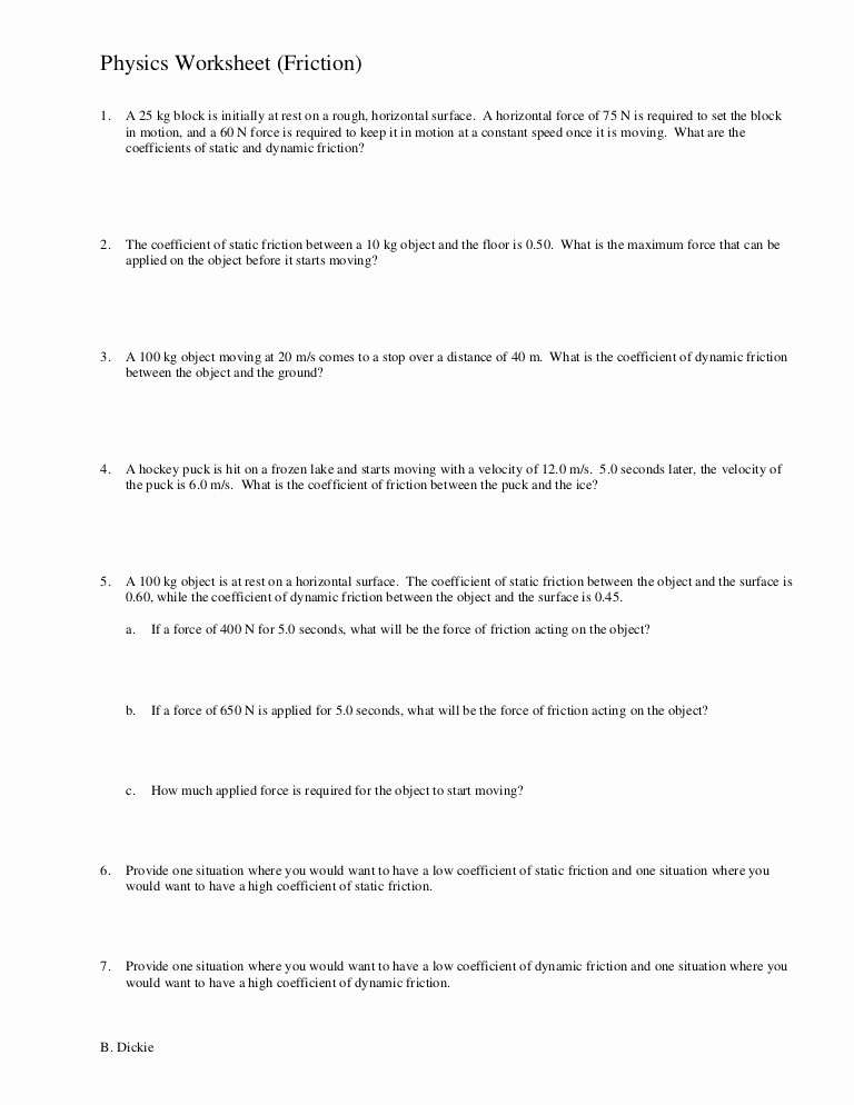 Friction and Gravity Worksheet Answers Best Of Friction Worksheet
