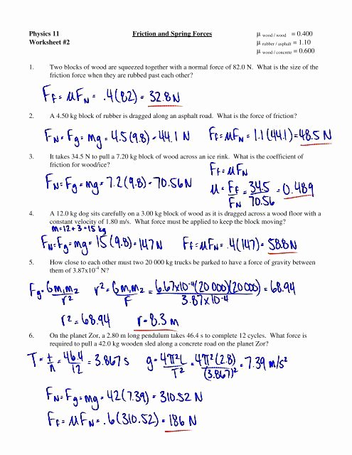 Friction and Gravity Worksheet Answers Inspirational Physics 11 Friction and Spring forces Worksheet 2 1 Two