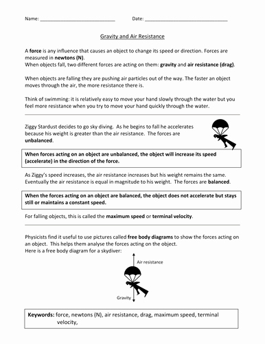 Friction and Gravity Worksheet Inspirational Gravity &amp; Air Resistance Worksheets by Travsud22