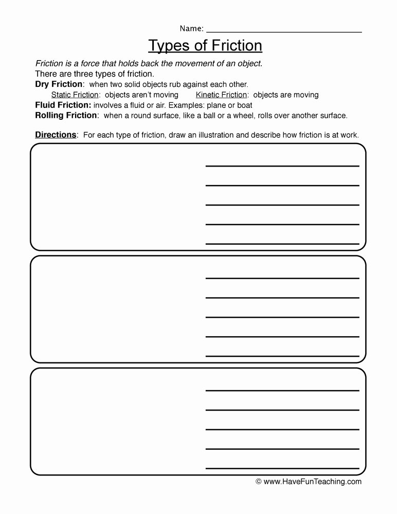 Friction and Gravity Worksheet New force and Motion Worksheets