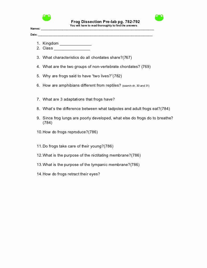 Frog Dissection Worksheet Answer Key Inspirational Frog Dissection Worksheet Answers