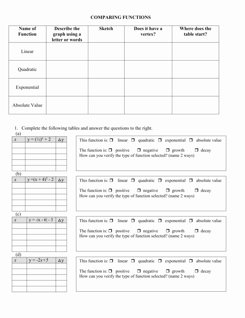 From Linear to Quadratic Worksheet Awesome Paring Linear Quadratic and Exponential Worksheet