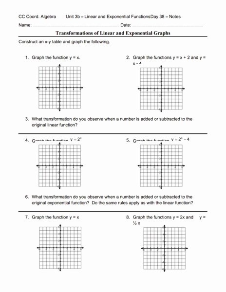 From Linear to Quadratic Worksheet Inspirational Transformations Of Linear and Exponential Graphs Worksheet