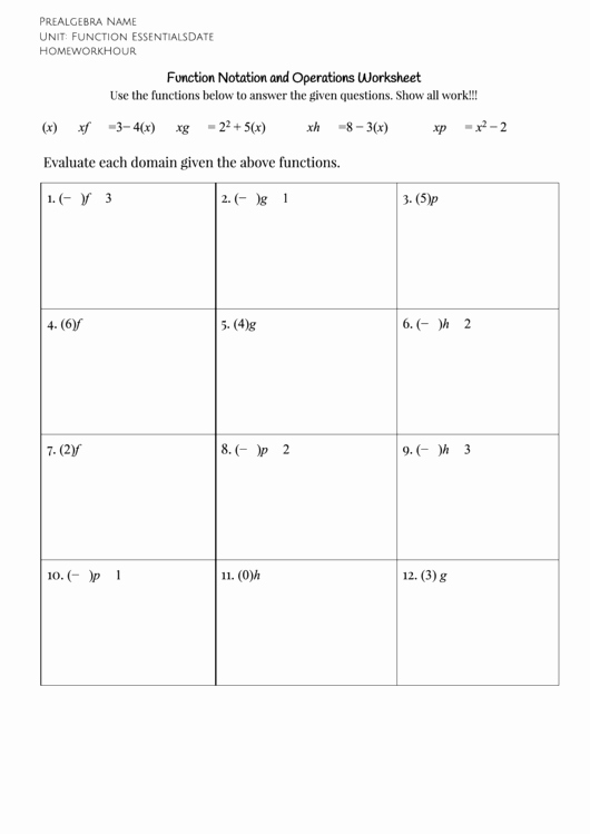 Function Notation Worksheet Answers Awesome Function Notation and Operations Worksheet Printable Pdf