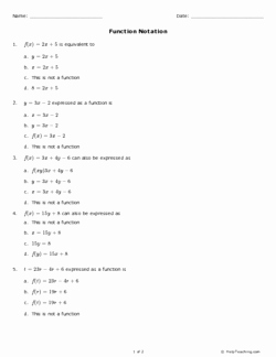 Function Notation Worksheet Answers Lovely Function Notation Grades 11 12 Free Printable Tests