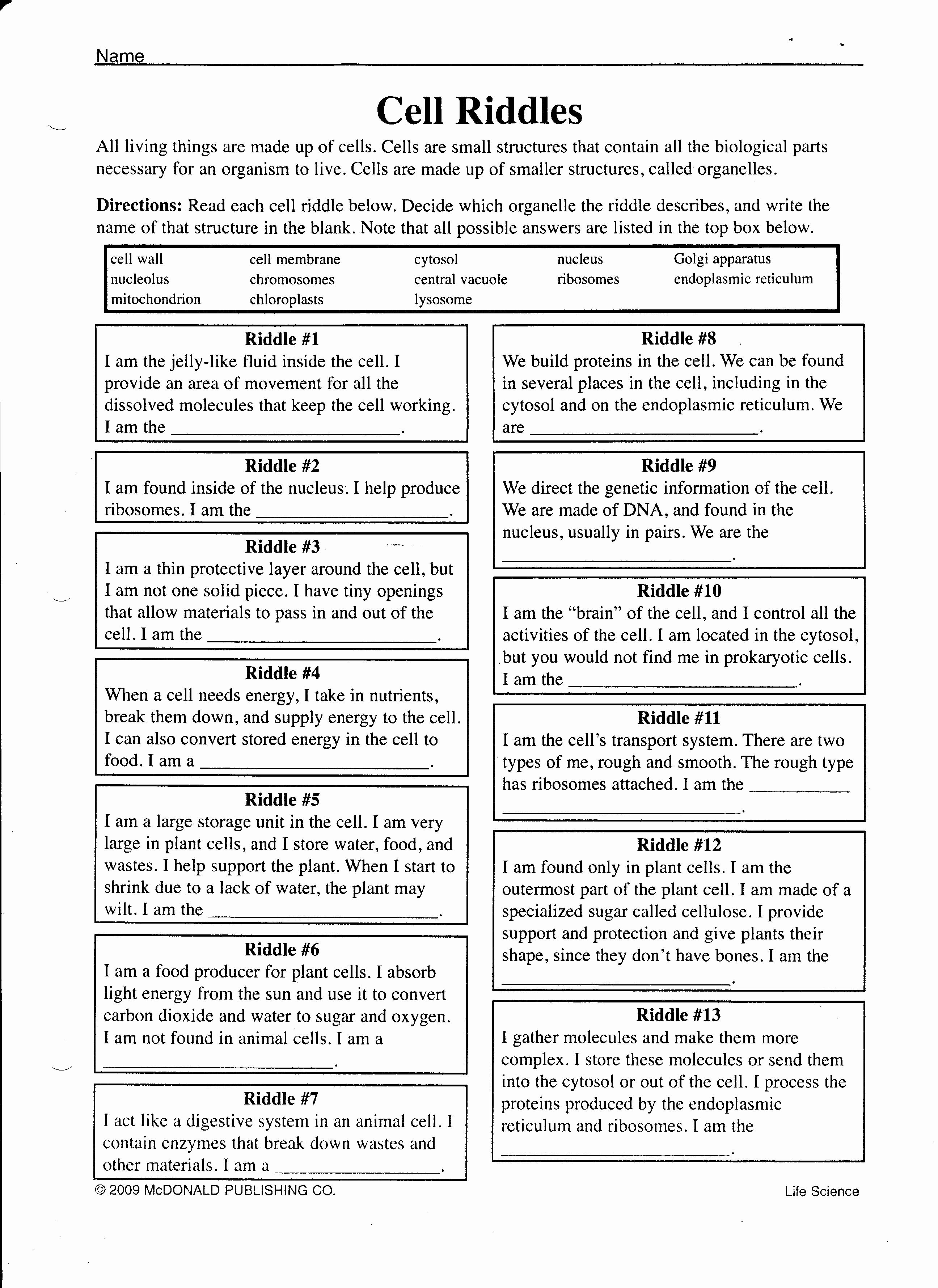 Function Of the organelles Worksheet Lovely Prokaryotic and Eukaryotic Cells Worksheet Answers