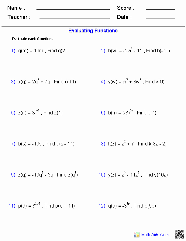Function Operations and Composition Worksheet Elegant Evaluating General Functions Worksheets Hifsa