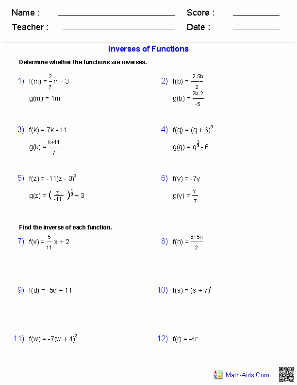 Function Operations and Composition Worksheet New Inverse Functions and Logarithms Worksheets