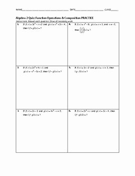 Function Operations and Composition Worksheet Unique Algebra 2 Quiz Function Operations and Position