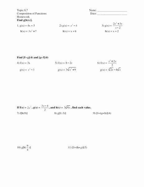 Function Operations and Composition Worksheet Unique Position Functions Worksheet