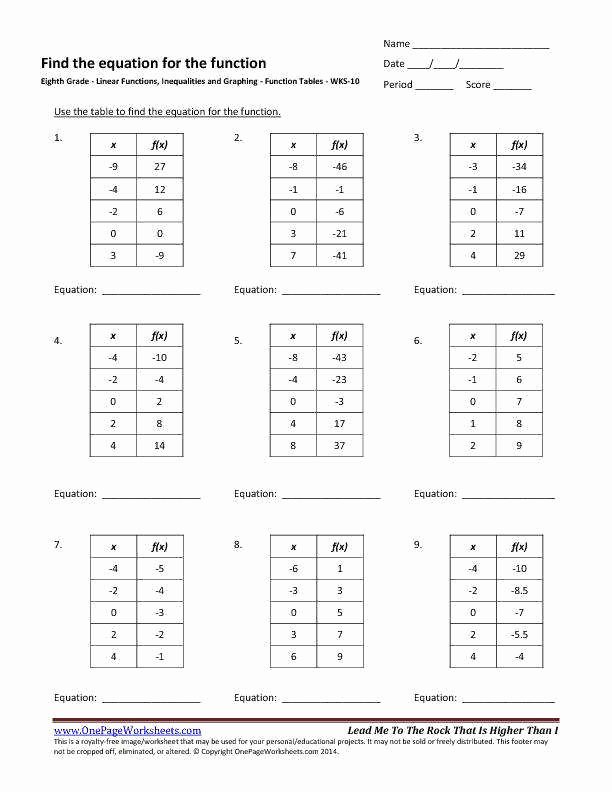 Function Tables Worksheet Pdf