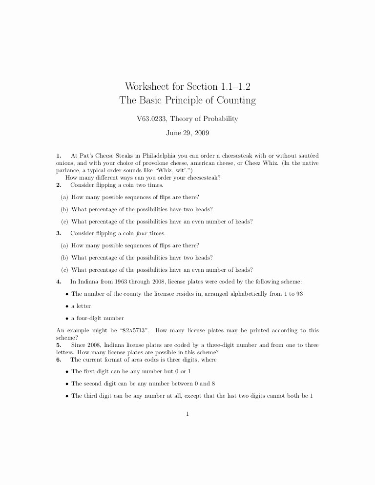 Fundamental Counting Principle Worksheet Lovely Worksheet the Basic Principle Of Counting