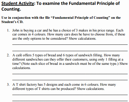 Fundamental Counting Principle Worksheet New Project Maths