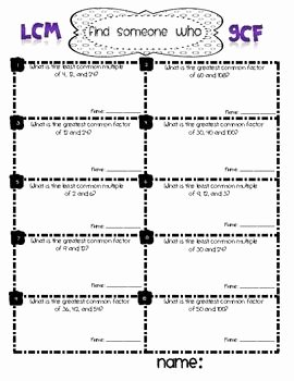 Gcf and Lcm Worksheet Elegant Find someone who Lcm and Gcf