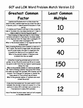 Gcf and Lcm Worksheet Inspirational Gcf and Lcm Word Problem sort and Match Version 2 0