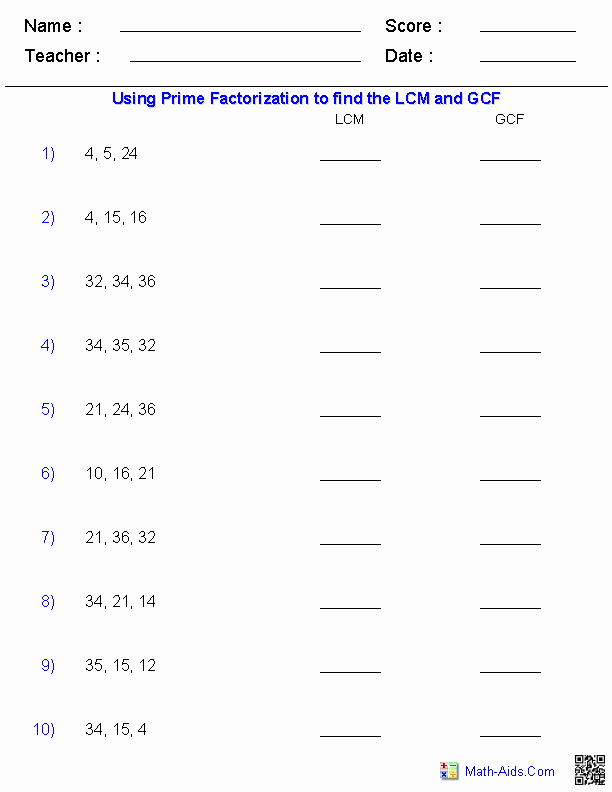 Gcf and Lcm Worksheet Unique Least Mon Multiple and Greatest Mon Factor